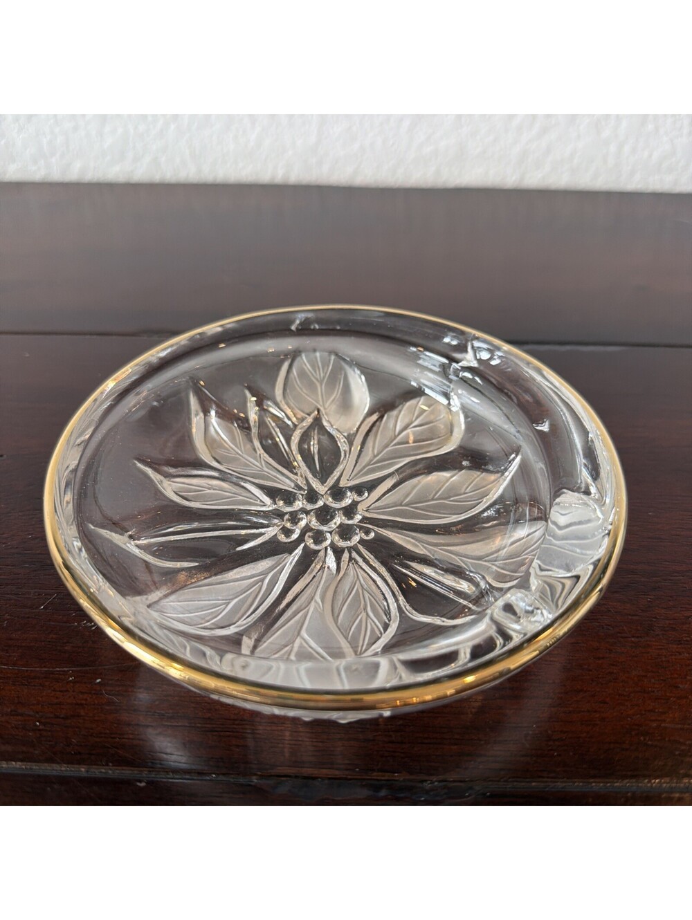 VTG Studio Nova Glass Guilded Poinsettia Round Tray Candy Dish